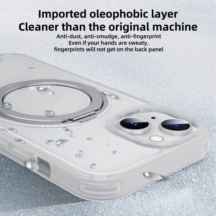 For iPhone 14 MagSafe Holder PC Hybrid TPU Phone Case(Transparent White)