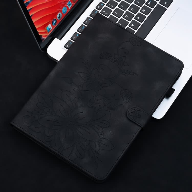 For Xiaomi Pad 5 / Pad 5 Pro Lily Embossed Leather Smart Tablet Case(Black)