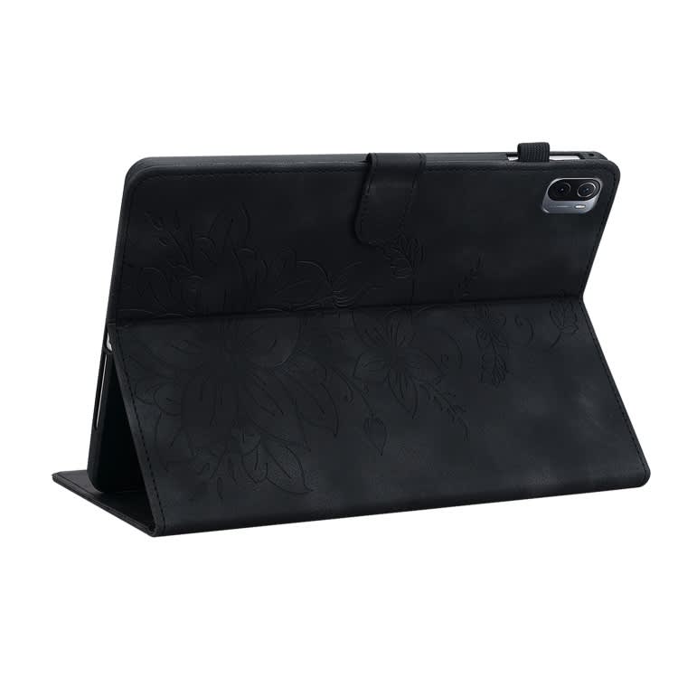 For Xiaomi Pad 5 / Pad 5 Pro Lily Embossed Leather Smart Tablet Case(Black)