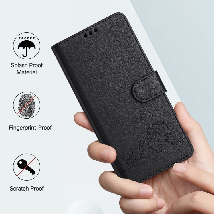 For Xiaomi Redmi Note 11S 4G Global Cat Rat Embossed Pattern RFID Leather Phone Case with Lanyard(B
