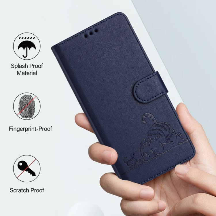 For Xiaomi Redmi Note 12S 4G Global Cat Rat Embossed Pattern RFID Leather Phone Case with Lanyard(B