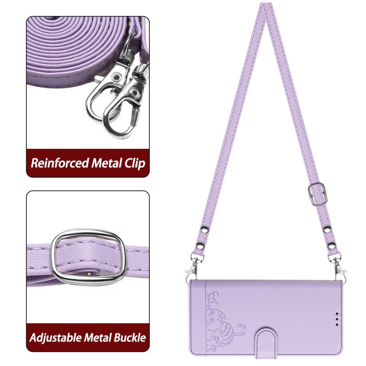 For Xiaomi Redmi A1+ 4G Cat Rat Embossed Pattern RFID Leather Phone Case with Lanyard(Purple)