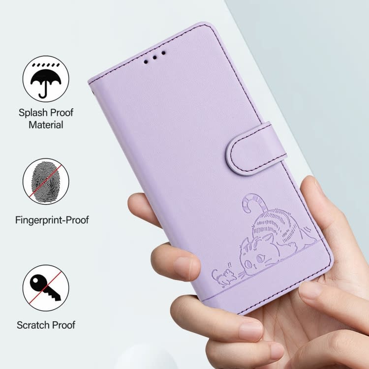 For Xiaomi Redmi Note 10 Pro India Cat Rat Embossed Pattern RFID Leather Phone Case with Lanyard(Pu