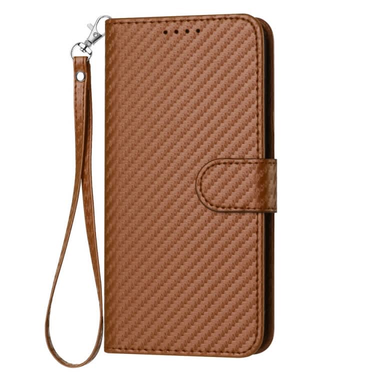For Xiaomi Redmi Note 12 5G Global YX0070 Carbon Fiber Buckle Leather Phone Case with Lanyard(Coffe