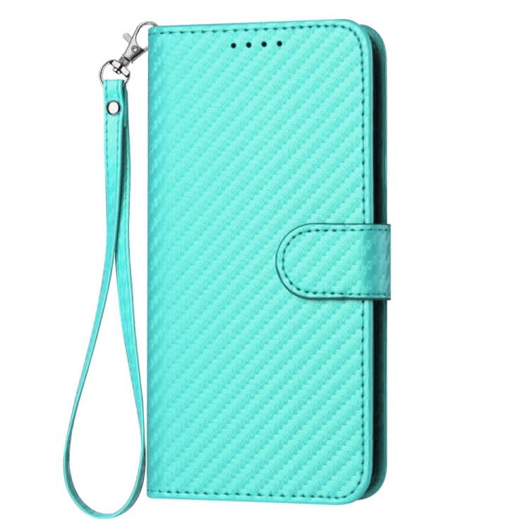 For Xiaomi Redmi 10 YX0070 Carbon Fiber Buckle Leather Phone Case with Lanyard(Light Blue)