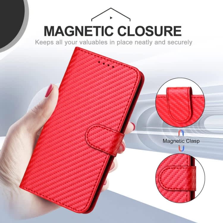 For Samsung Galaxy M54 YX0070 Carbon Fiber Buckle Leather Phone Case with Lanyard(Red)