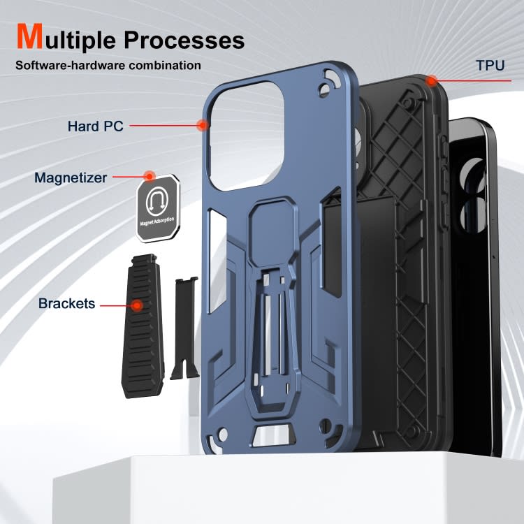 For iPhone 13 Shockproof Holder Phone Case(Blue)