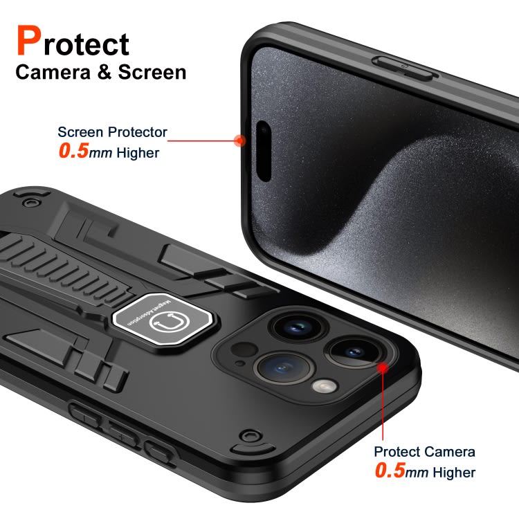 For iPhone 14 Pro Max Shockproof Holder Phone Case(Black)