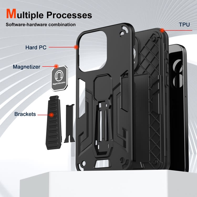For iPhone 14 Pro Max Shockproof Holder Phone Case(Black)