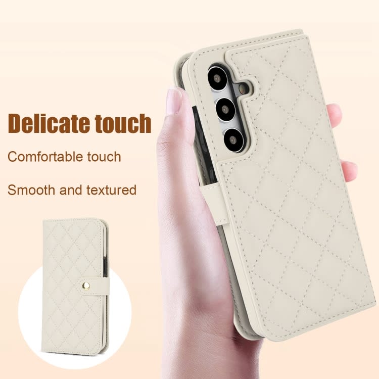 For Samsung Galaxy S24+ 5G Crossbody Multifunction Rhombic Leather Phone Case(White)