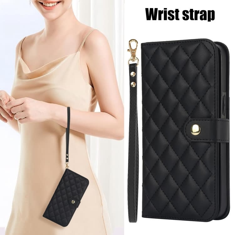For Samsung Galaxy S24+ 5G Crossbody Multifunction Rhombic Leather Phone Case(Black)