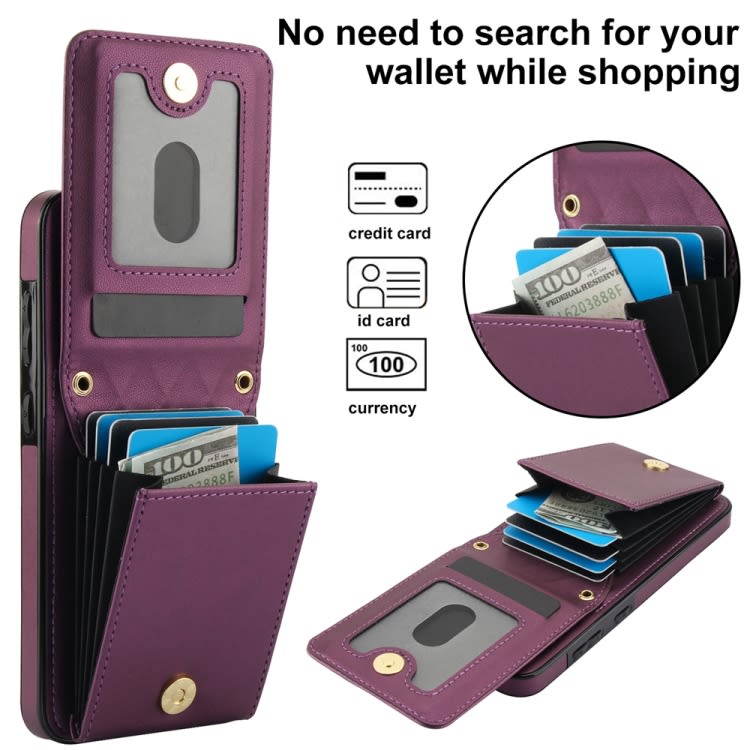 For Samsung Galaxy S24 5G YM015 Crossbody Rhombic Card Bag RFID Phone Case(Dark Purple)