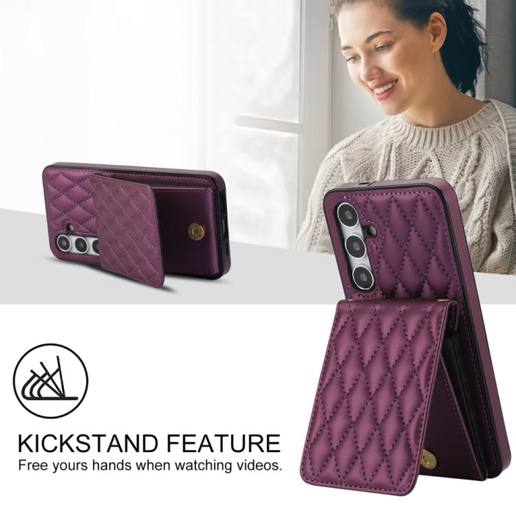 For Samsung Galaxy S24 5G YM015 Crossbody Rhombic Card Bag RFID Phone Case(Dark Purple)
