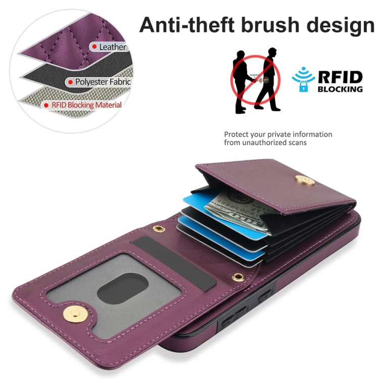 For Samsung Galaxy S24 5G YM015 Crossbody Rhombic Card Bag RFID Phone Case(Dark Purple)