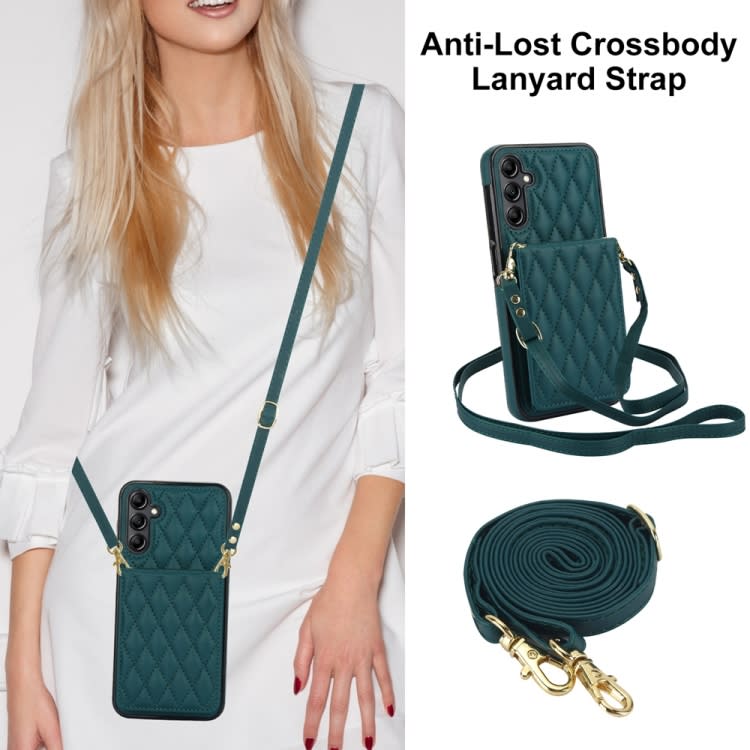 For Samsung Galaxy A14 4G / 5G YM015 Crossbody Rhombic Card Bag RFID Phone Case(Green)