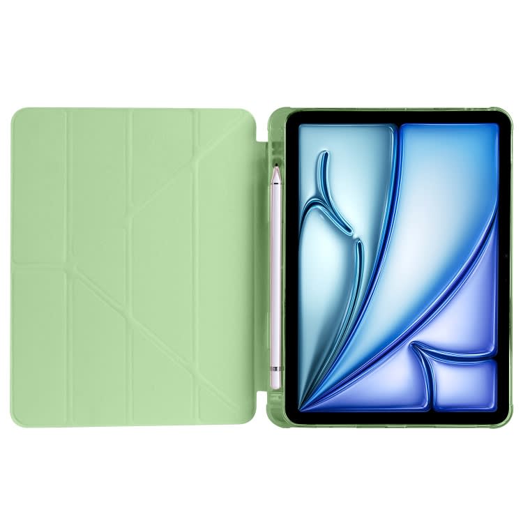 For iPad Air 11 2024 Multi-folding TPU Leather Smart Tablet Case with Pen Slot(Matcha Green)