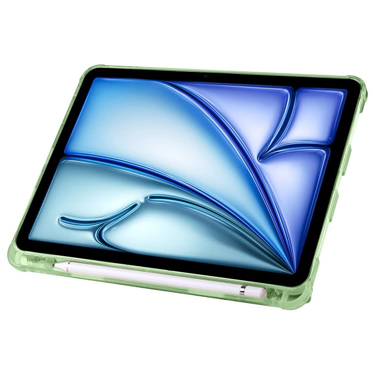 For iPad Air 11 2024 Multi-folding TPU Leather Smart Tablet Case with Pen Slot(Matcha Green)