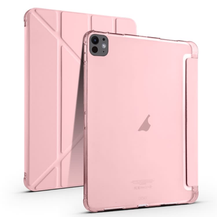 For iPad Pro 11 2024 Multi-folding TPU Leather Smart Tablet Case with Pen Slot(Pink)