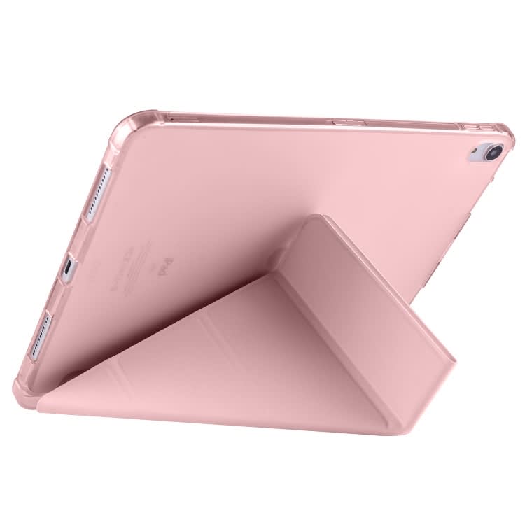 For iPad Pro 11 2024 Multi-folding TPU Leather Smart Tablet Case with Pen Slot(Pink)