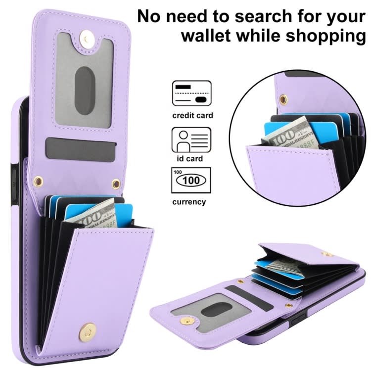 For iPhone 14 Plus YM015 Crossbody Rhombic Card Bag RFID Phone Case(Light Purple)