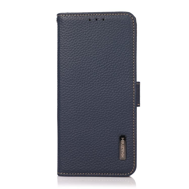 For iPhone 16 Pro KHAZNEH Side-Magnetic Litchi Genuine Leather RFID Case(Blue)