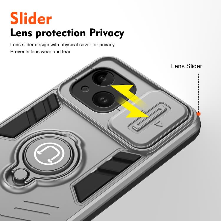 For iPhone 14 Camshield Ring Holder Phone Case(Grey)
