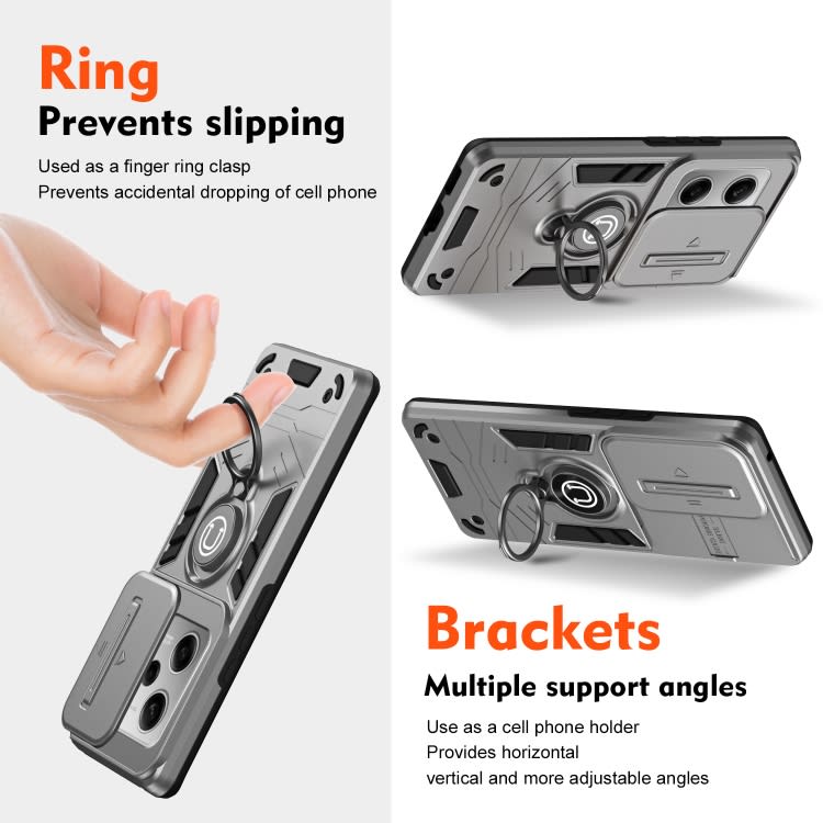 For Xiaomi Poco X5 Pro Camshield Ring Holder Phone Case(Grey)