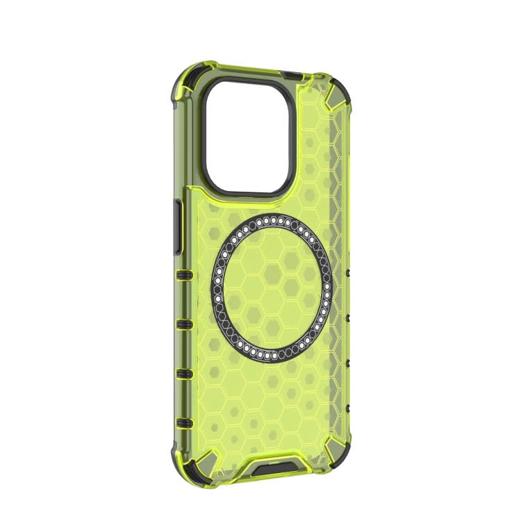 For iPhone 15 Pro Honeycomb Magnetic Ring Shockproof Phone Case(Green)