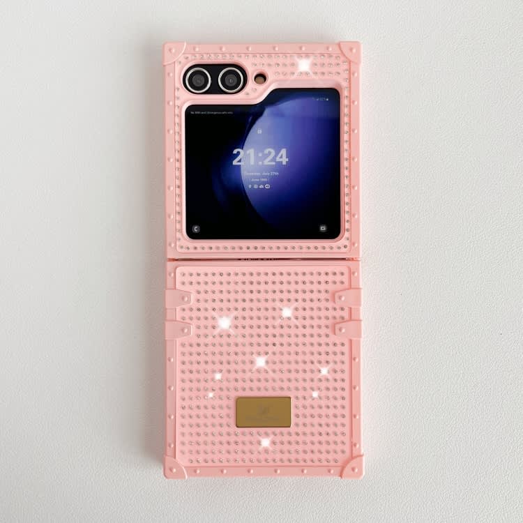 For Samsung Galaxy Z Flip3 5G PC Full Diamond Shockproof Folding Phone Case with Swan Logo(Pink)