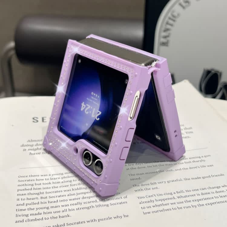 For Samsung Galaxy Z Flip3 5G PC Full Diamond Shockproof Folding Phone Case with Swan Logo(Pink)