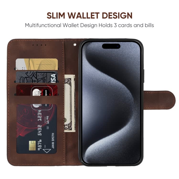 For iPhone 15 Pro Max Skin Feel Geometric Lines Leather Phone Case(Brown)