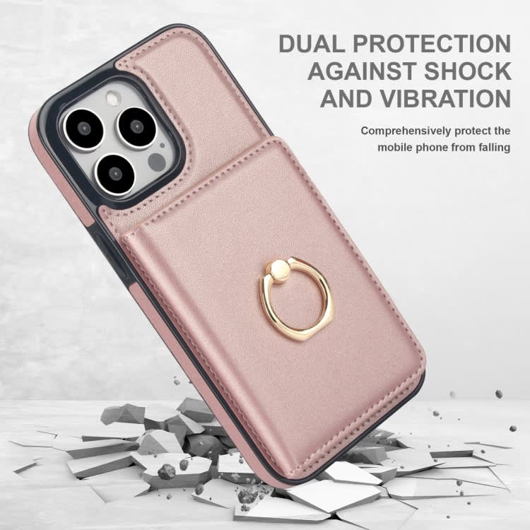 For iPhone 13 Pro RFID Anti-theft Card Ring Holder Phone Case(Rose Gold)