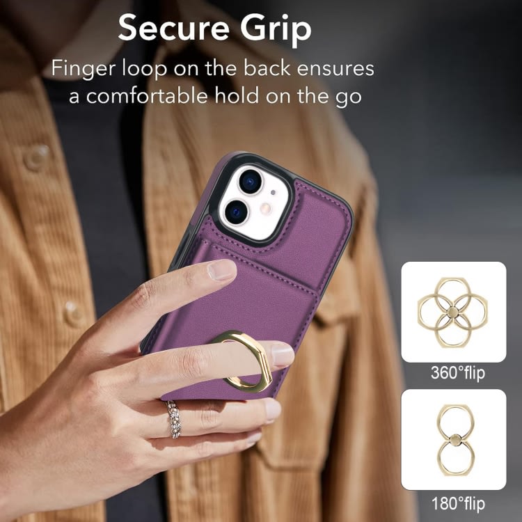 For iPhone 12/12 Pro RFID Anti-theft Card Ring Holder Phone Case(Dark Purple)