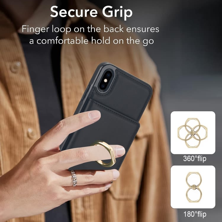 For iPhone XS / X RFID Anti-theft Card Ring Holder Phone Case(Black)