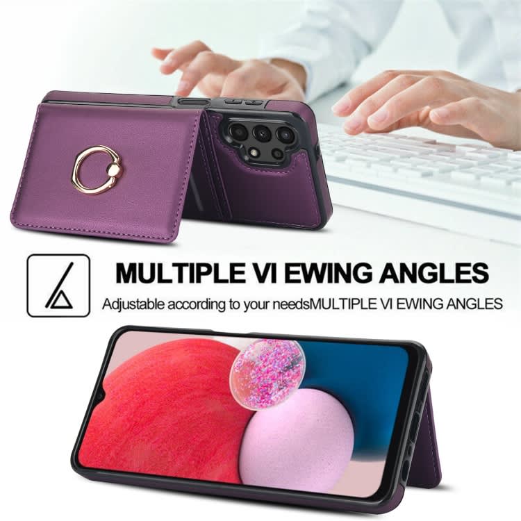 For Samsung Galaxy A13 4G/5G RFID Anti-theft Card Ring Holder Phone Case(Dark Purple)