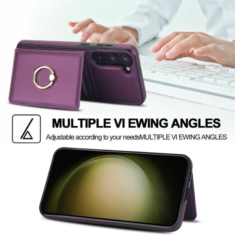 For Samsung Galaxy S23+ 5G RFID Anti-theft Card Ring Holder Phone Case(Dark Purple)