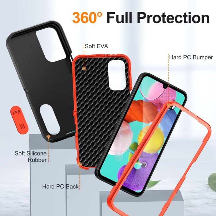 For Samsung Galaxy A15 Rugged PC + Silicone Phone Case with Holder(Black+Orange)