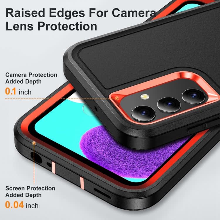 For Samsung Galaxy A15 Rugged PC + Silicone Phone Case with Holder(Black+Orange)