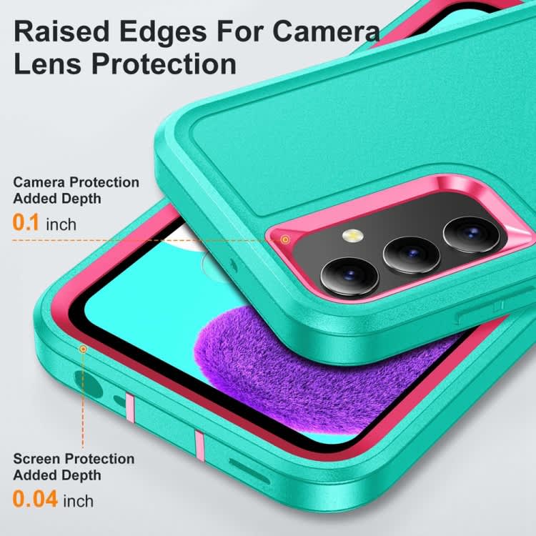 For Samsung Galaxy A15 Rugged PC + Silicone Phone Case with Holder(Light Green+Rose Red)
