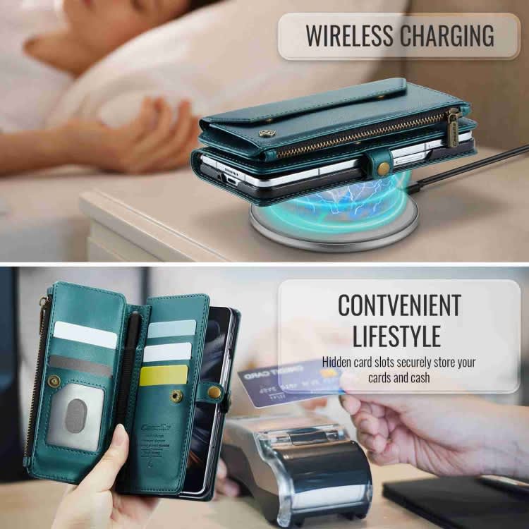 For Samsung Galaxy Z Fold4 CaseMe C36 Card Slots Zipper Wallet RFID Anti-theft Leather Phone Case(B