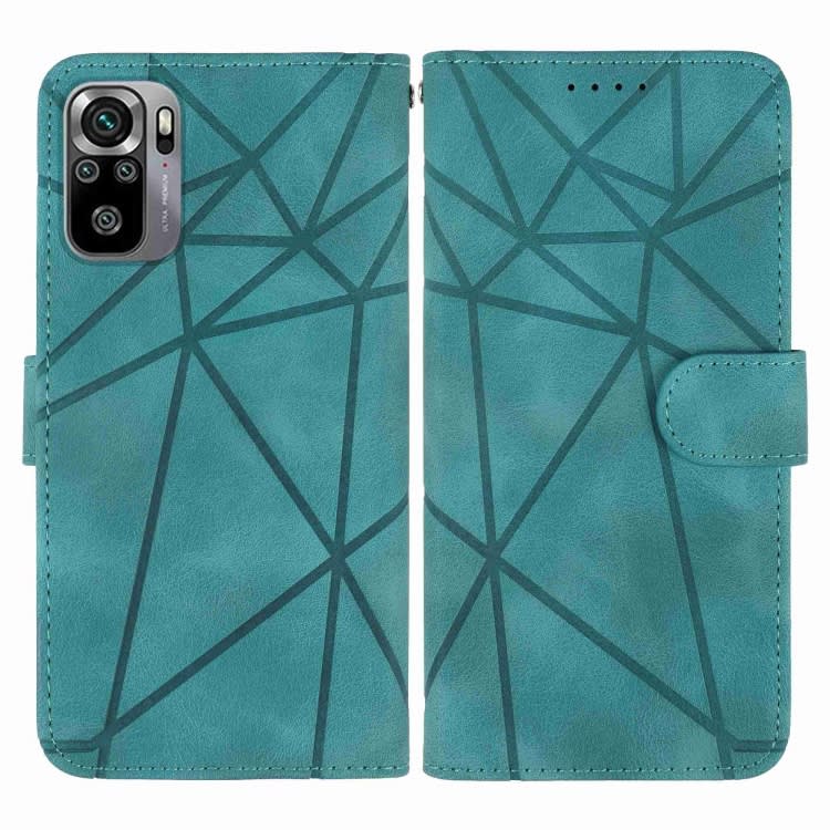 For Xiaomi Redmi Note 10S Skin Feel Geometric Lines Leather Phone Case(Green)