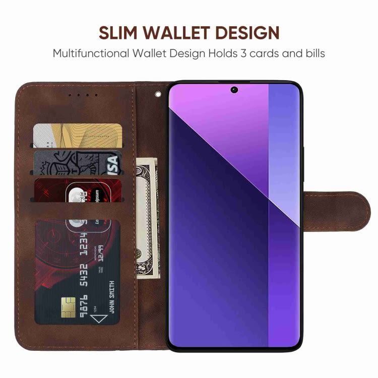 For Xiaomi Redmi Note 13 Pro+ 5G Skin Feel Geometric Lines Leather Phone Case(Brown)