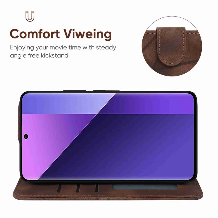 For Xiaomi Redmi Note 13 Pro+ 5G Skin Feel Geometric Lines Leather Phone Case(Brown)