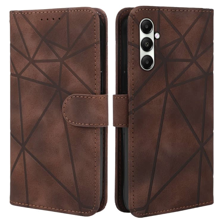 For Samsung Galaxy A05 Skin Feel Geometric Lines Leather Phone Case(Brown)