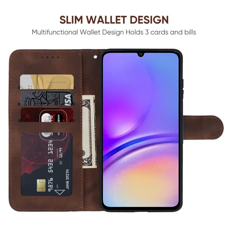 For Samsung Galaxy A05 Skin Feel Geometric Lines Leather Phone Case(Brown)