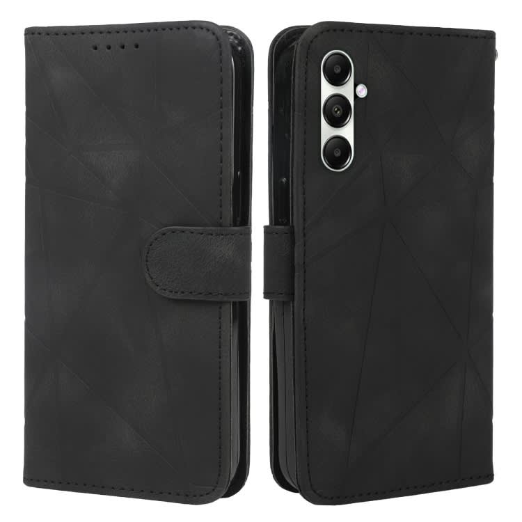 For Samsung Galaxy A05s Skin Feel Geometric Lines Leather Phone Case(Black)