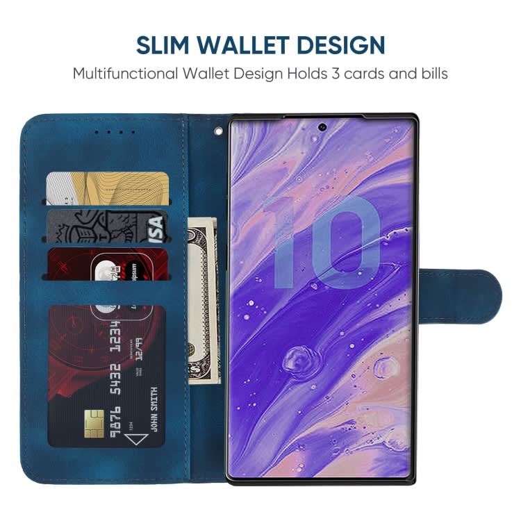 For Samsung Galaxy Note10+ Skin Feel Geometric Lines Leather Phone Case(Blue)