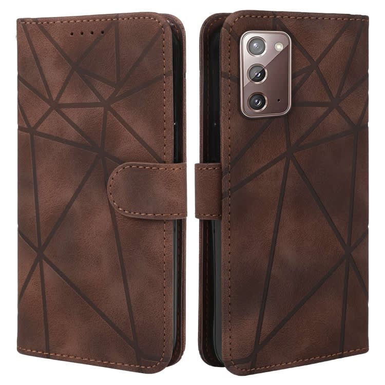 For Samsung Galaxy Note20 Skin Feel Geometric Lines Leather Phone Case(Brown)