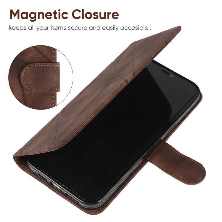 For Samsung Galaxy Note20 Skin Feel Geometric Lines Leather Phone Case(Brown)