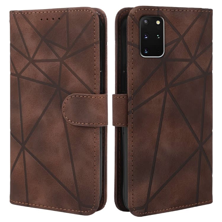 For Samsung Galaxy S20+ Skin Feel Geometric Lines Leather Phone Case(Brown)
